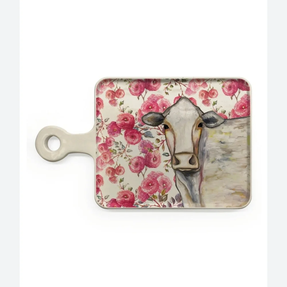 FLORAL COW CERAMIC CHARCUTERIE  BOARD GreenBox Art Eli Halpin BNWT $158 FIRM $$